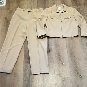 ContadC Vintage Women's Tan Pants & Jacket Set light tan with grey stripes Sz 14